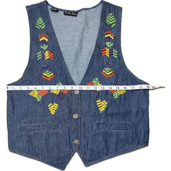 Embroidered Beaded Western Blue Denim Vest By‎ Pretty Bleu Women’s Size M Cotton - Picture 5 of 10